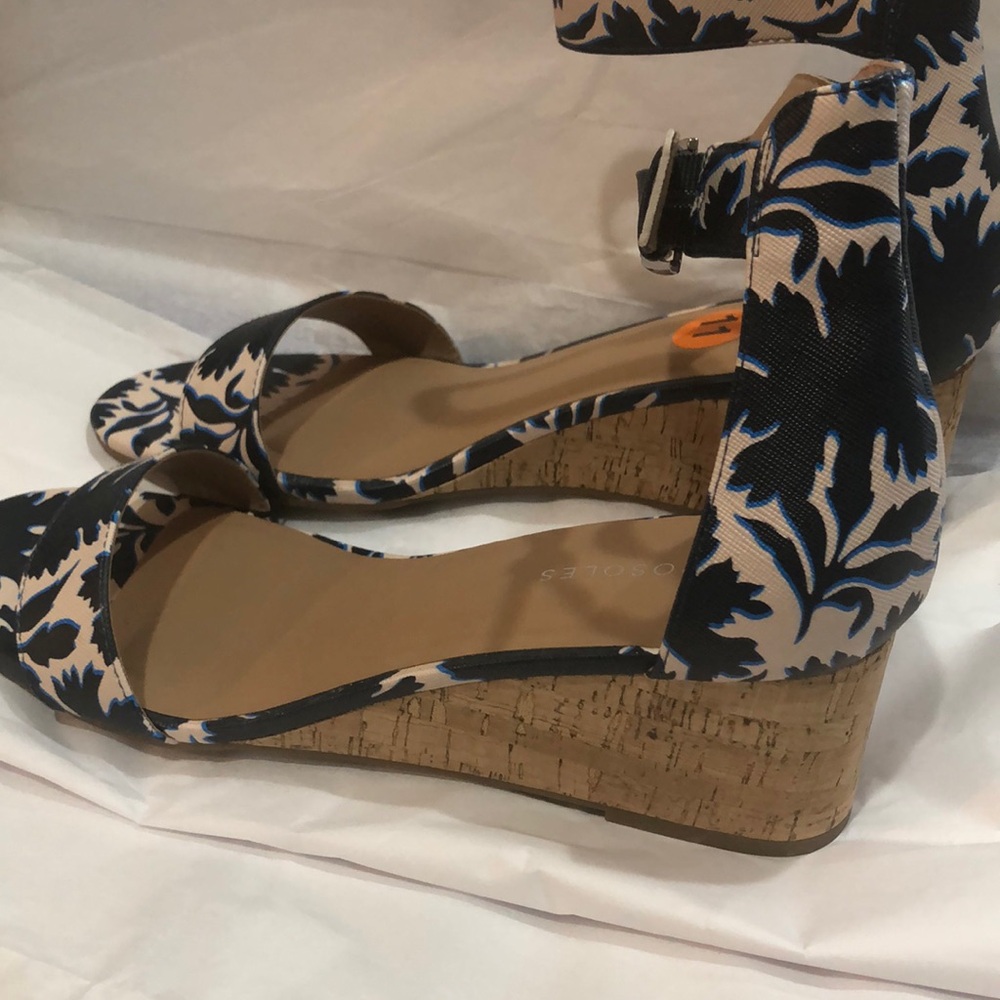 Aerosoles navy blue and cream floral ankle strap open toe cork wedge size 11 new - Picture 5 of 15